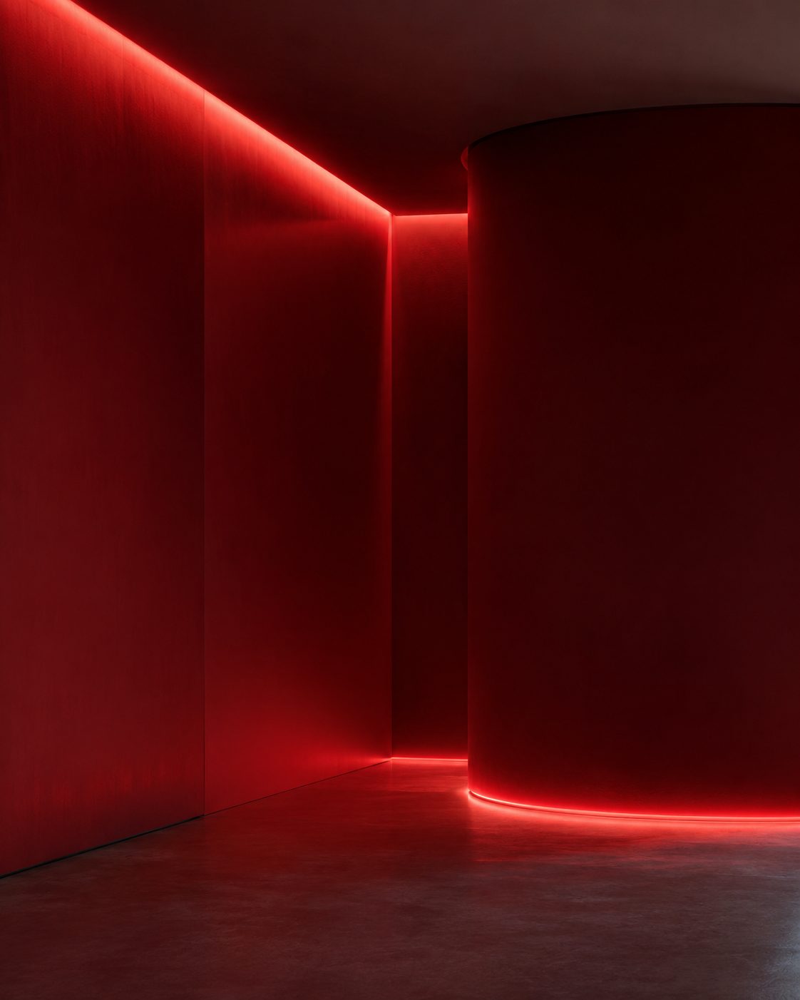 Concept render, a corridor washed in red light
